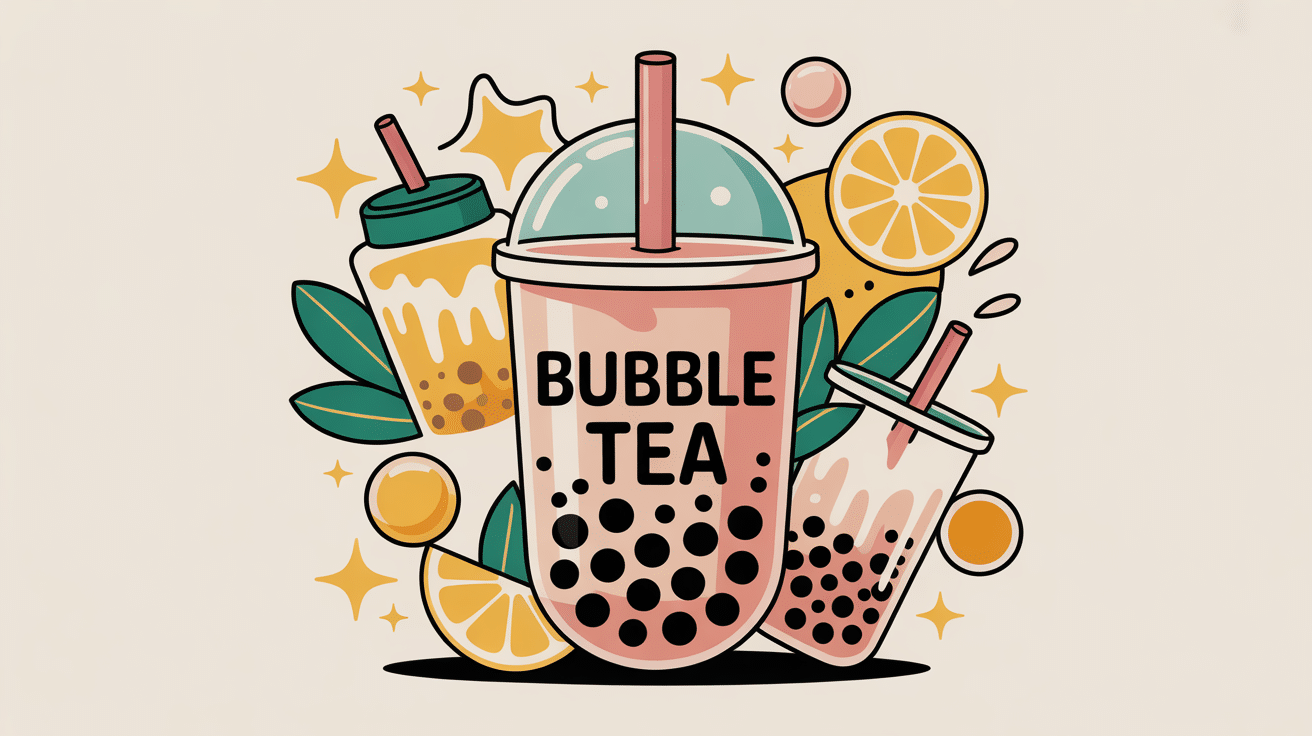 illustration bubble tea nutritional information moderne et stylisée