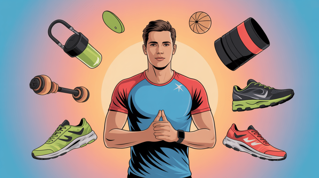 cadeaux pour les sportifs illustration centrale objets flottants