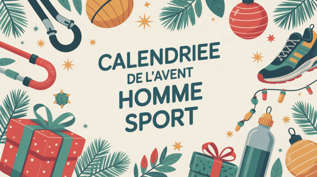 calendrier de l avent homme sport avec accessoires fitness et décor de noël