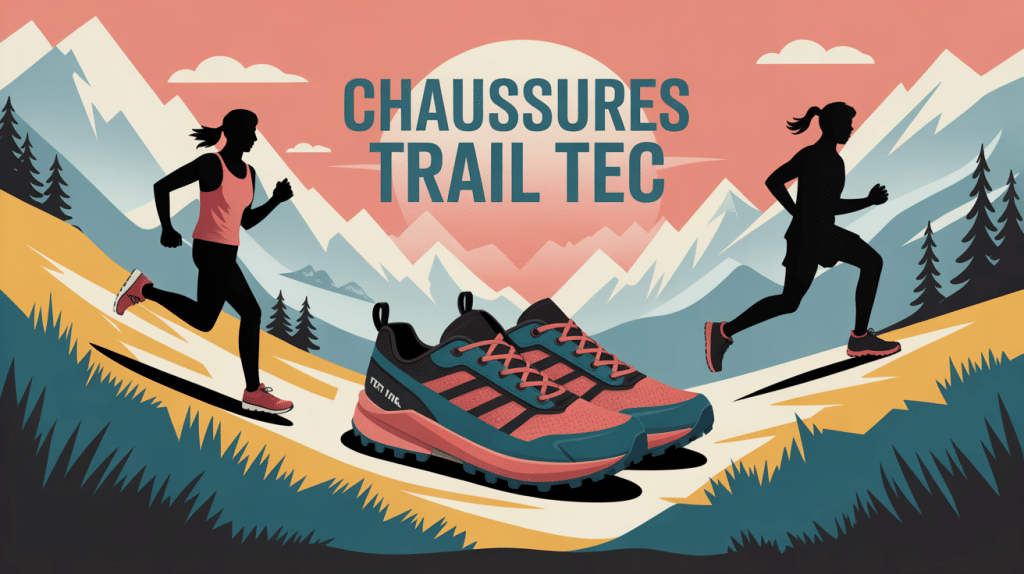 illustration chaussures trail tec en montagne