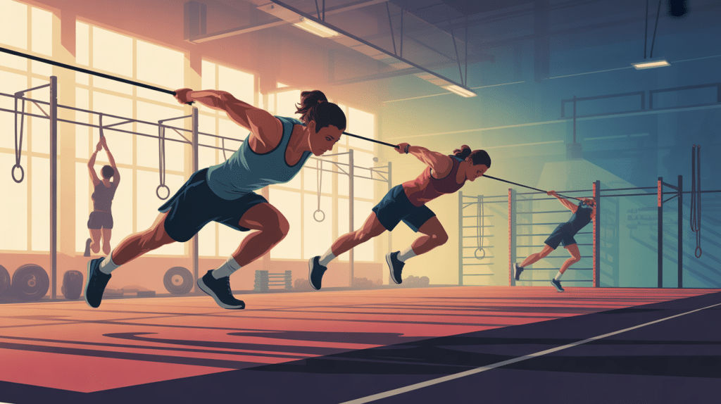 athlètes en action corde a sauter crossfit gym