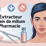 extracteur grain de milium pharmacie avec outils sur visage illustration vectorielle