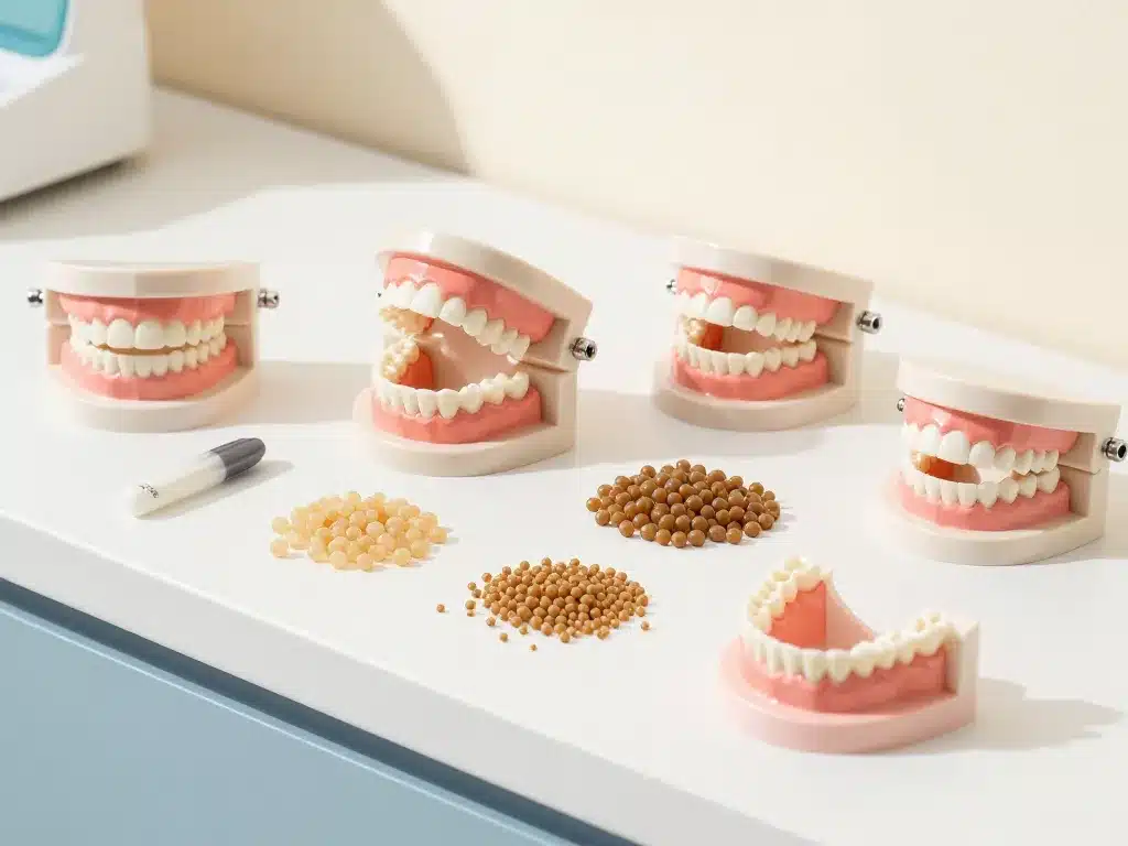 scène produits kits fausses dents pharmacie résine comptoir