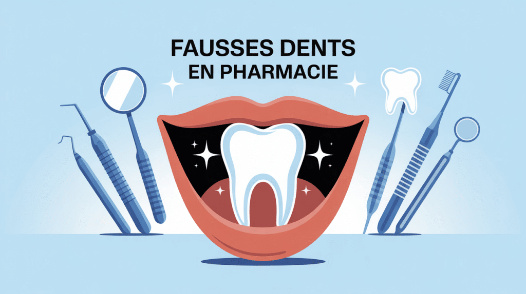 illustration fausses dents pharmacie stylisée bouche dent éclatante