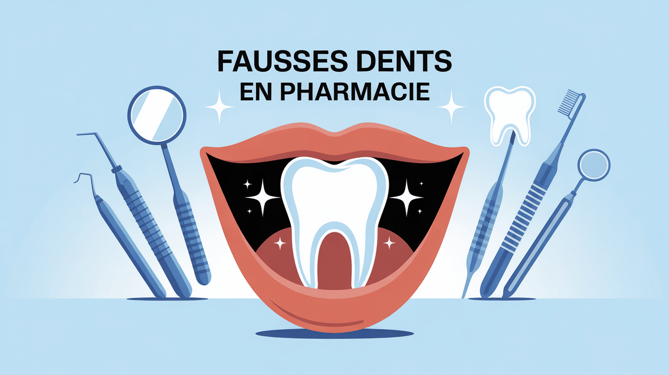 illustration fausses dents pharmacie stylisée bouche dent éclatante