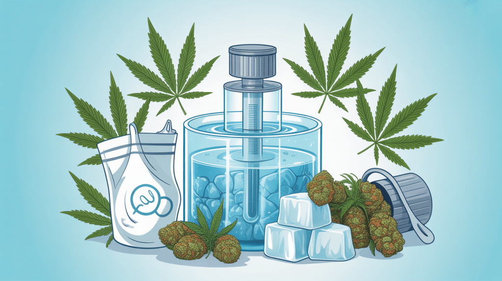 Illustration schématisée du processus ice-o-lator avec sacs de filtration et glace