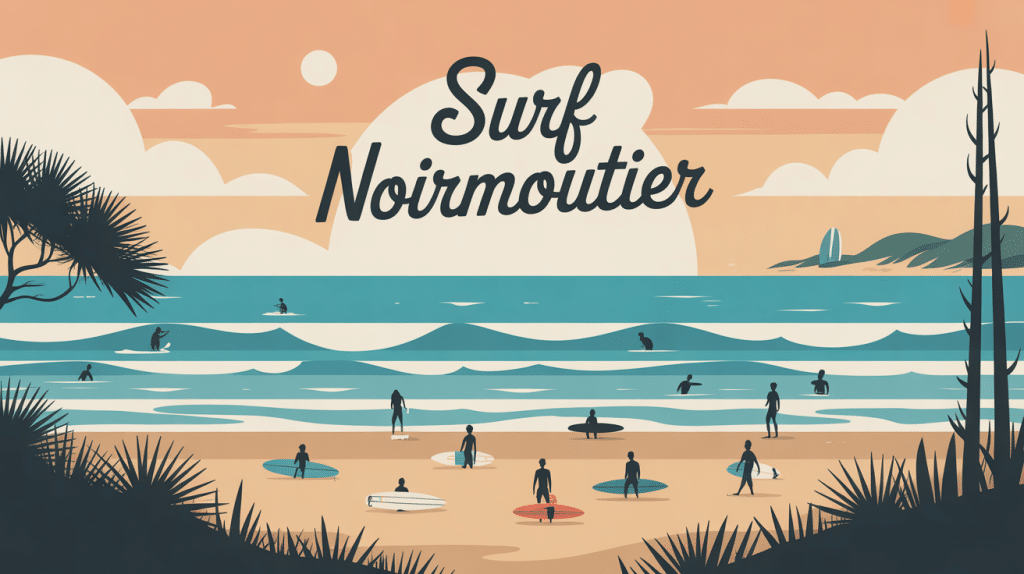 noirmoutier surf illustration plage vagues île