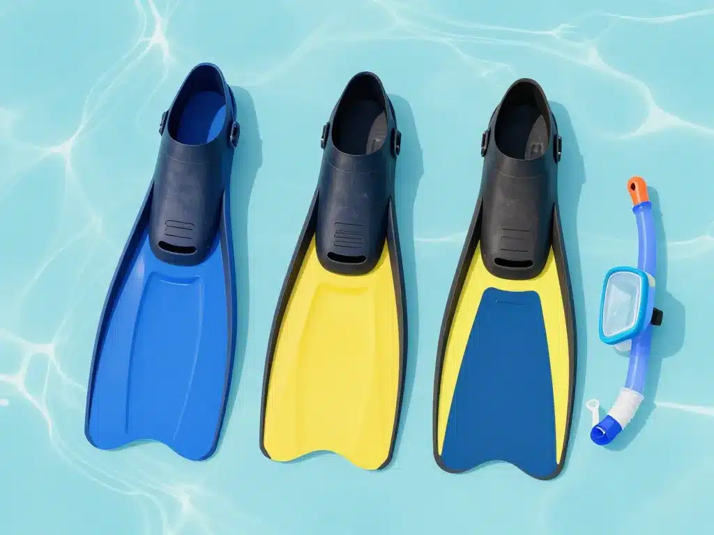 différents types de palmes snorkeling alignés