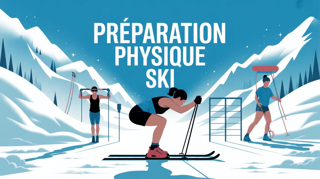 illustration preparation physique pour le ski avec squat et montagnes