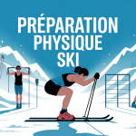 illustration preparation physique pour le ski avec squat et montagnes