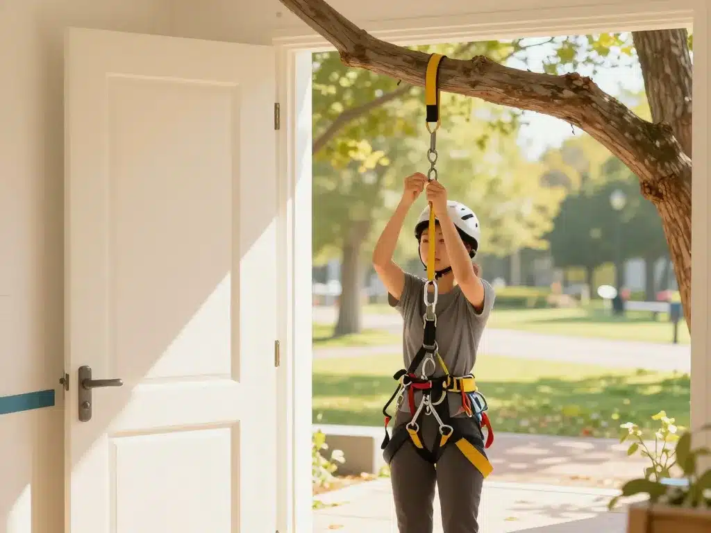 Installer sangle de suspension maison extérieur sécurité