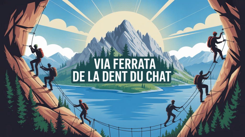 illustration via ferrata de la dent du chat montagne et lac