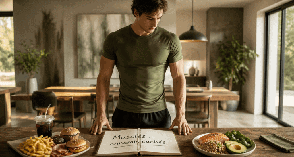 aliments mauvais pour les muscles sur une table, comparaison plats