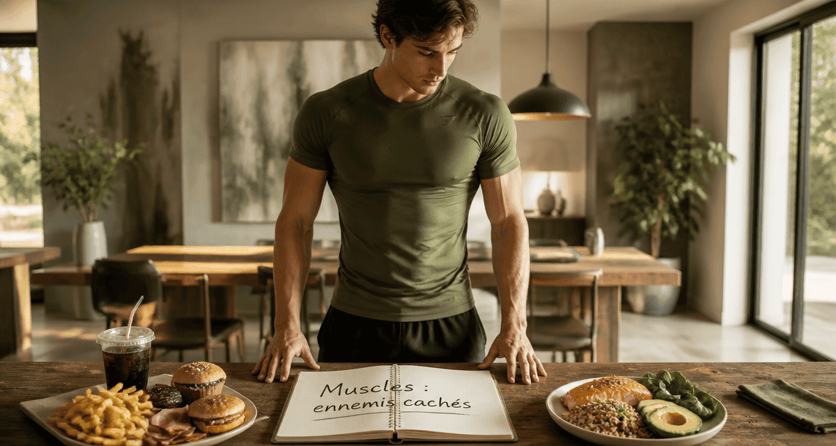 aliments mauvais pour les muscles sur une table, comparaison plats