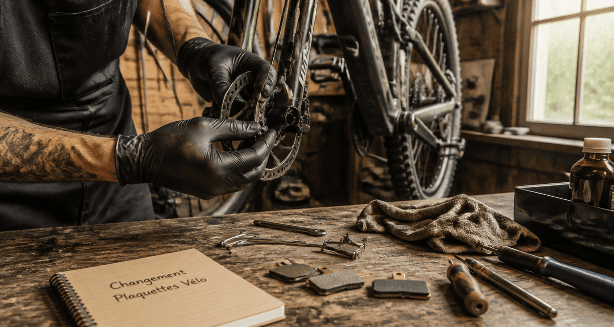 changer plaquette de frein velo sur VTT en atelier