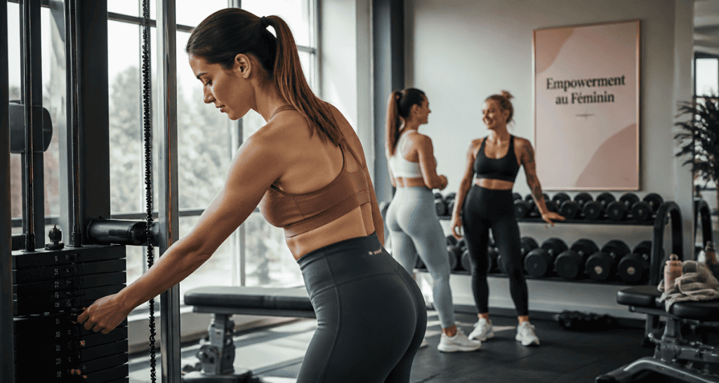 Femme salle de sport machine musculation
