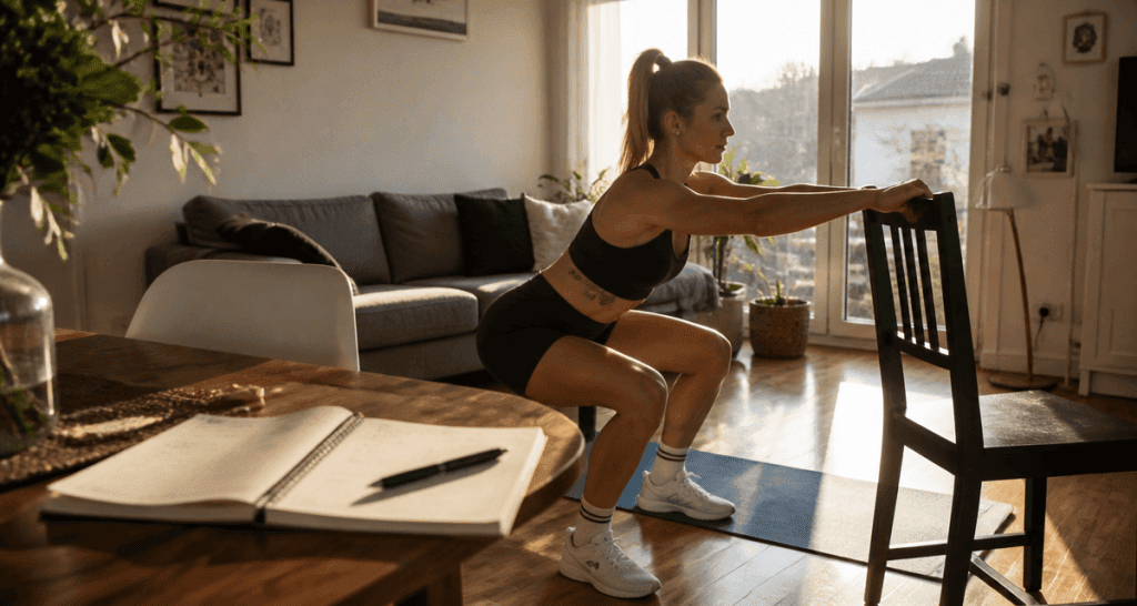 femmes fitness squat à la maison