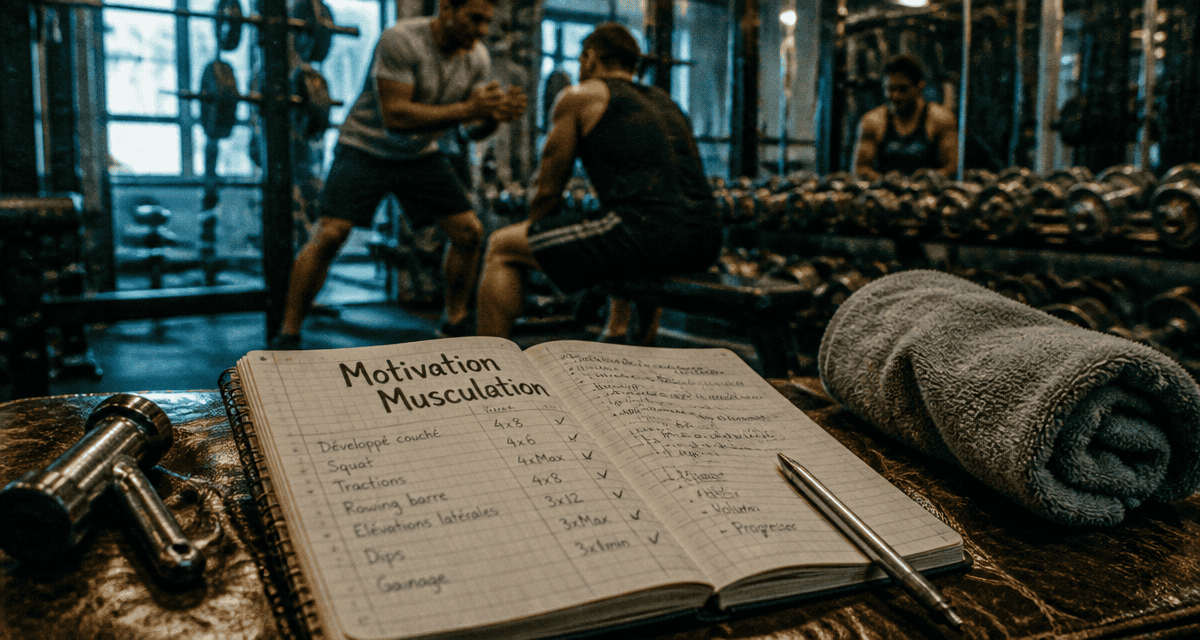 motivation musculation carnet sur banc salle de sport