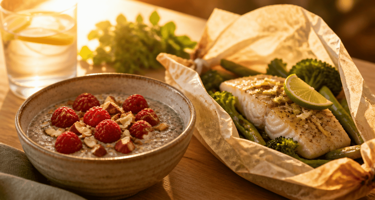 recette pour maigrir le ventre bowl chia cabillaud légumes