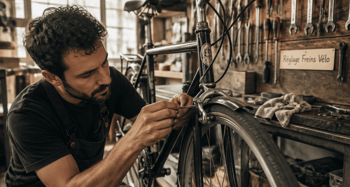 réglage frein vélo par mécanicien en atelier