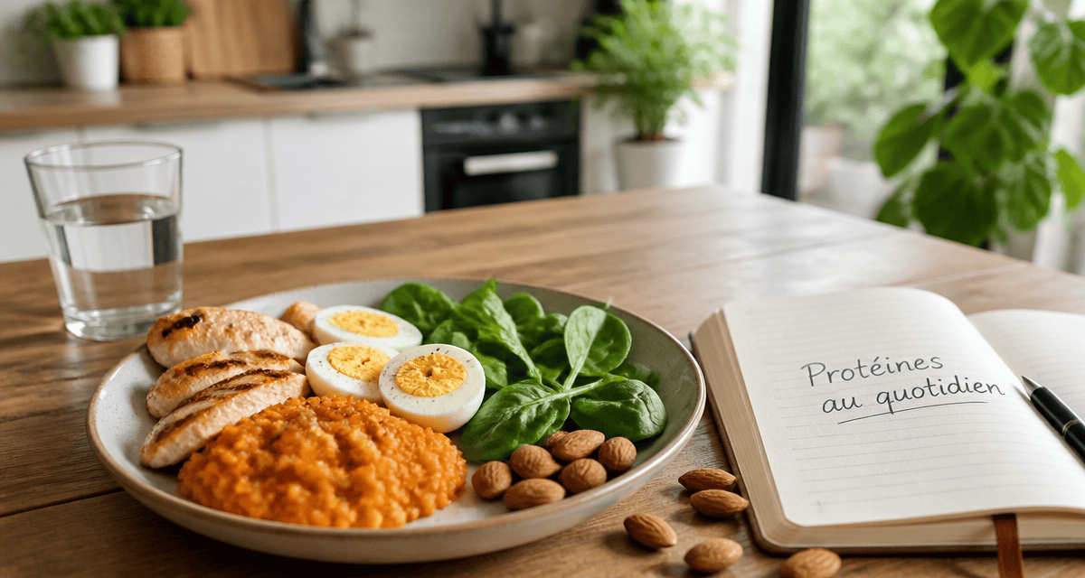 repas riche en proteine assiette poulet lentilles oeuf
