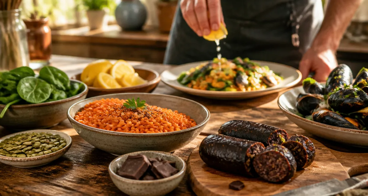 aliment pour manque de fer sur table cuisine