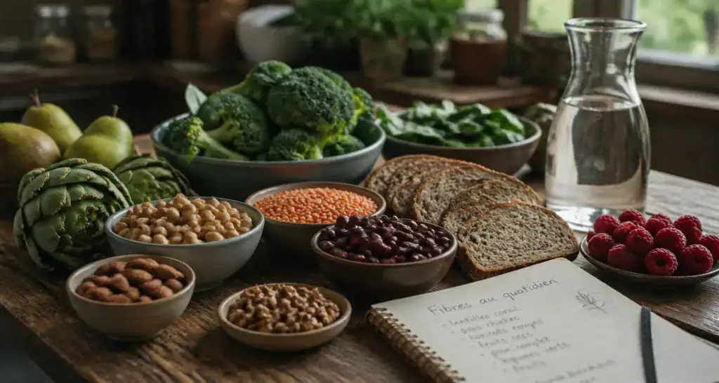 aliments contenants des fibres variés sur table