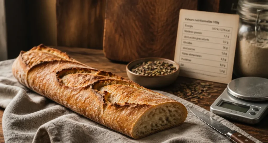 Baguette bread nutrition : 274 kcal pour 100 g