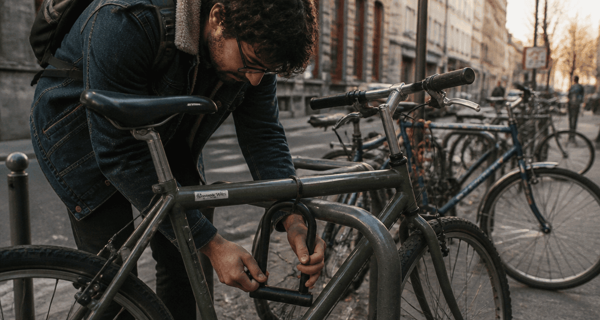 cadenas vélo attaché à un arceau en ville
