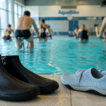 chaussure pour aquabike humide sur carrelage piscine