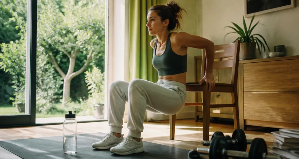 combien de temps pour se muscler les bras femme dips chaise