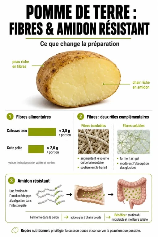 Infographie sur la teneur en fibres alimentaires et les bienfaits nutritionnels de la pomme de terre