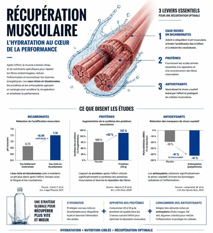 Infographie sur les bienfaits de l'hydratation et des boissons pour soulager les courbatures après le sport
