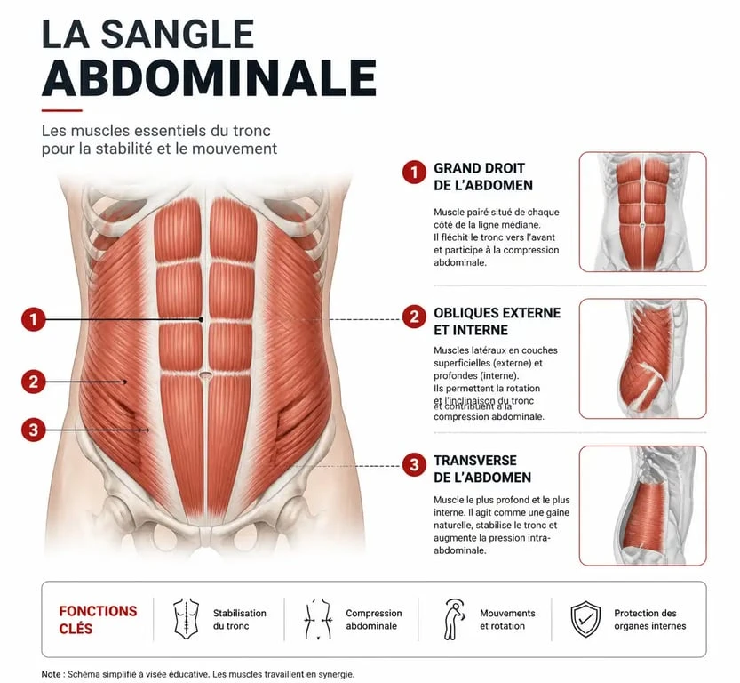 Schéma anatomique des muscles abdominaux pour comprendre comment avoir des abdos rapidement