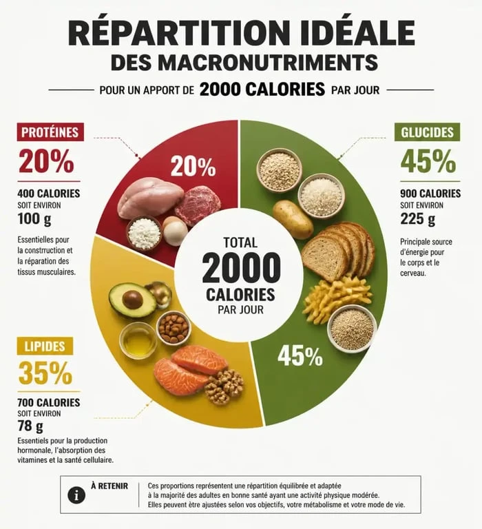 Répartition des macronutriments pour un régime de 2000 calories par jour