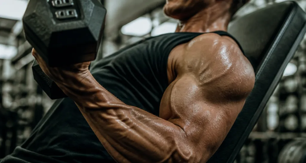 exercice bicep avec haltere bras contracté