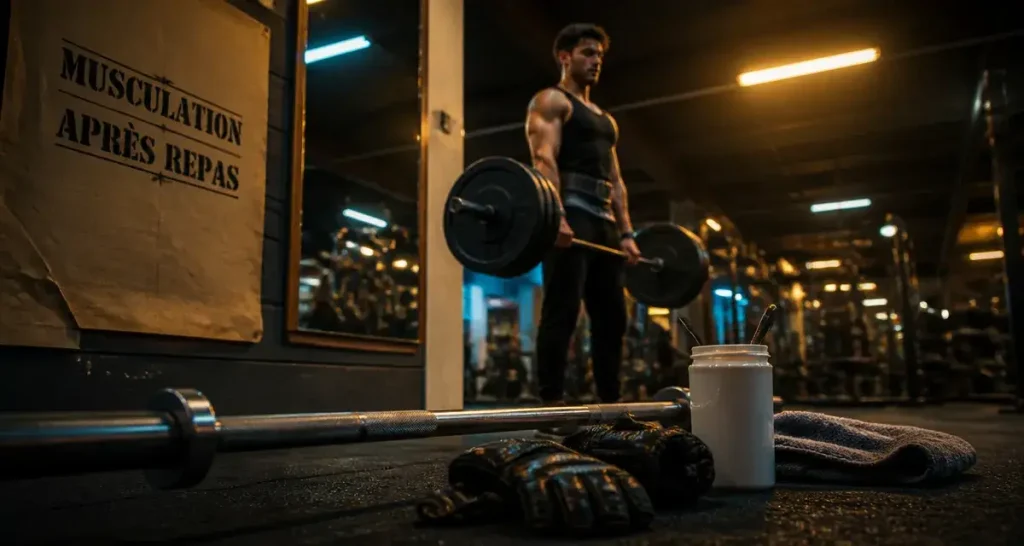 Muscu apres manger en salle de sport après repas : barre et shaker