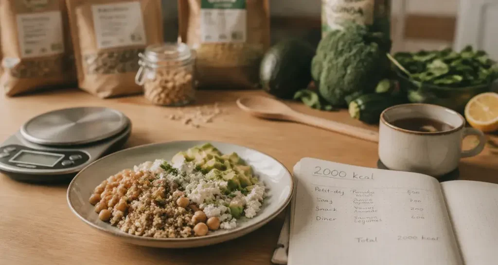 Menu régime 2000 calories par jour : quinoa, pois chiches, avocat