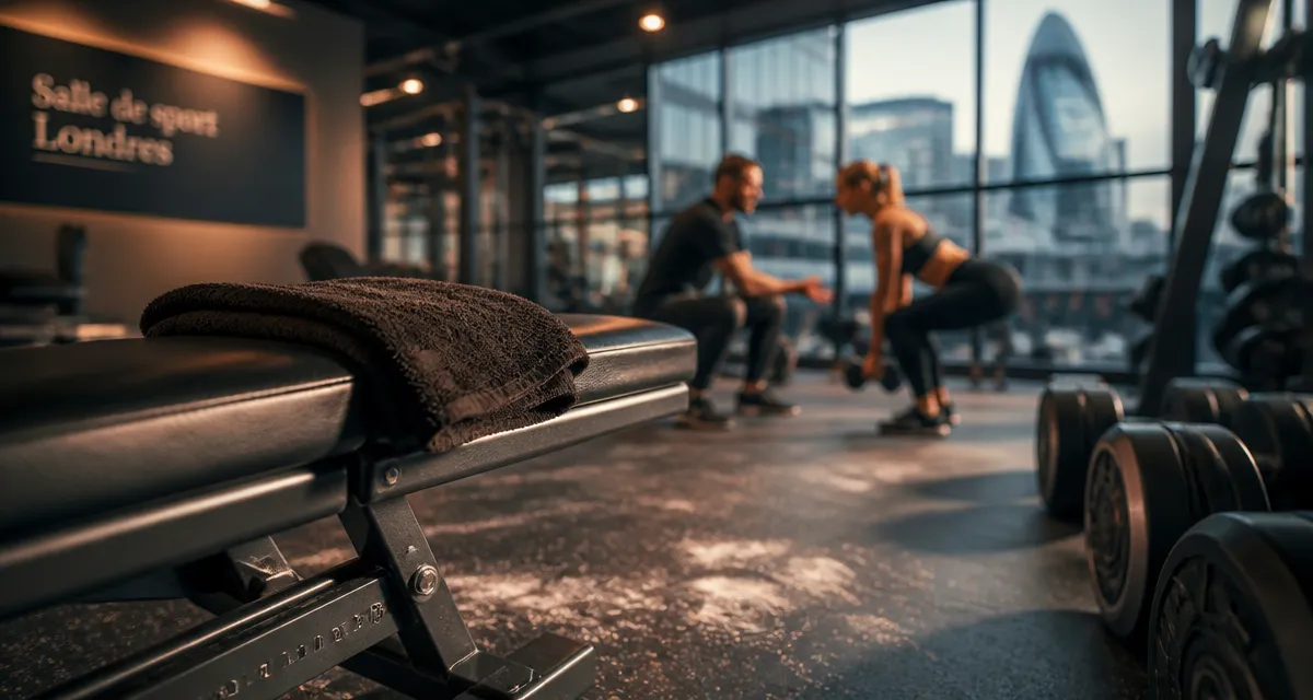 Salle de sport à Londres, intérieur premium avec coach et haltères