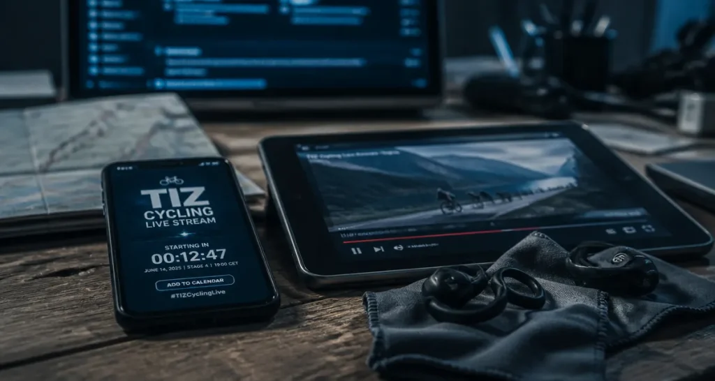 tiz cycling live stream sur smartphone, compte à rebours et lecture vidéo
