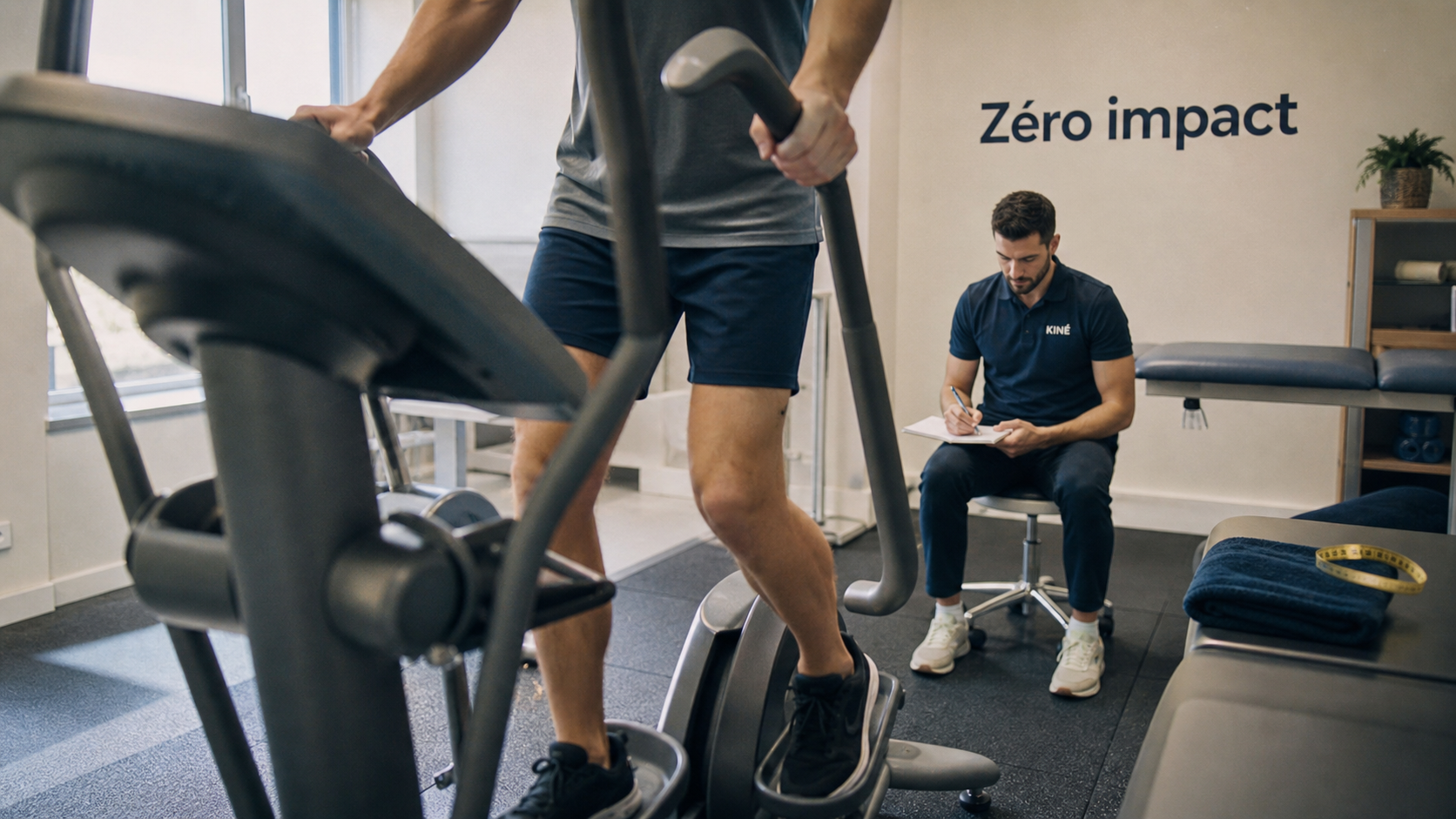 Vélo elliptique avis kiné en cabinet : zéro impact, genoux protégés