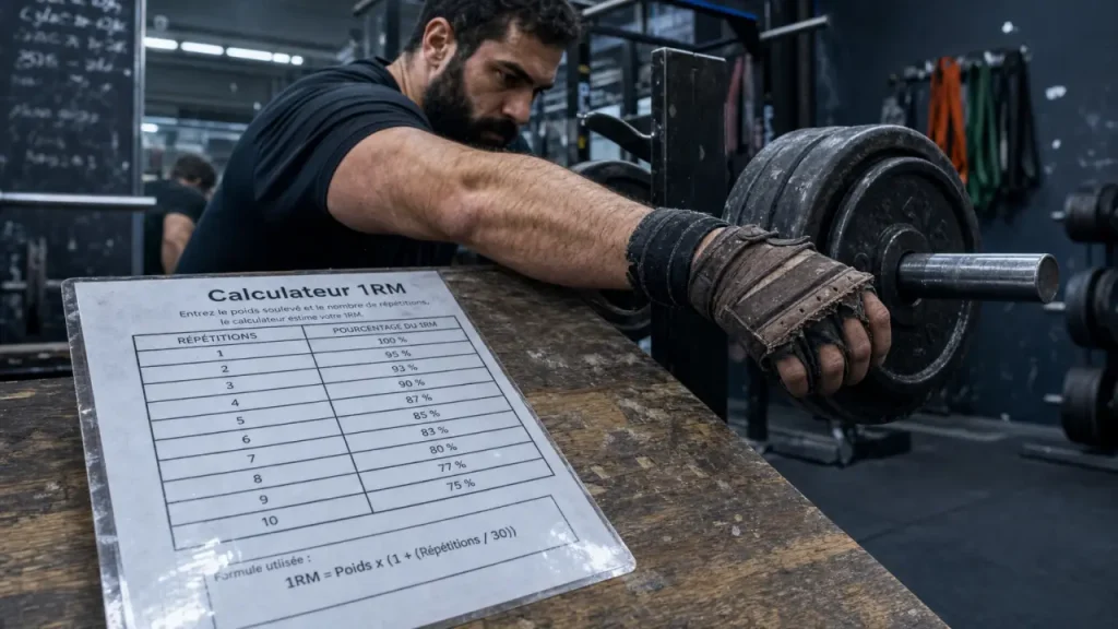 1 repetition maximum en musculation : athlète estime sa force maximale en salle