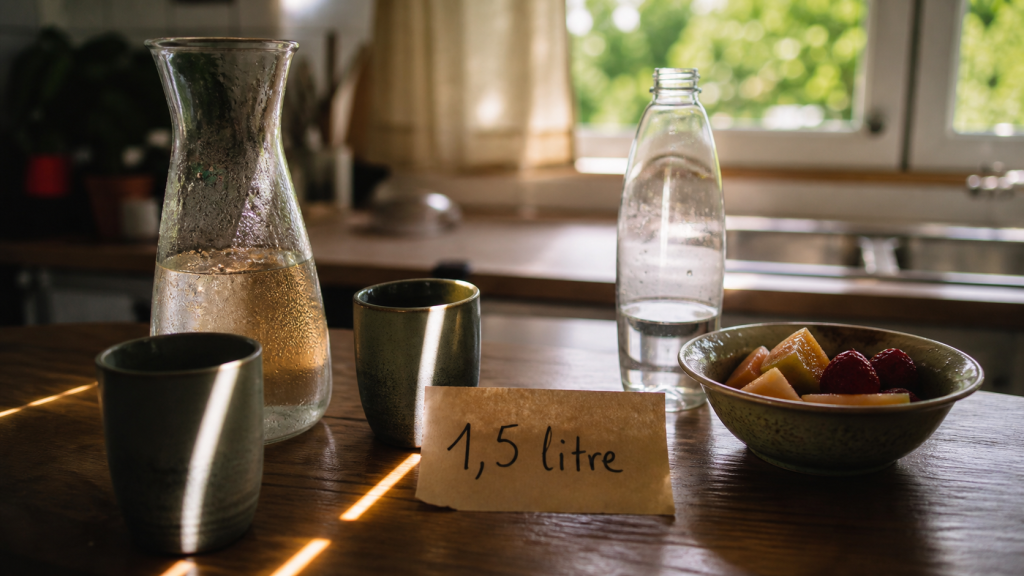 Combien d'eau boire par jour : 30 ml/kg, carafe et repères 1,5 litre
