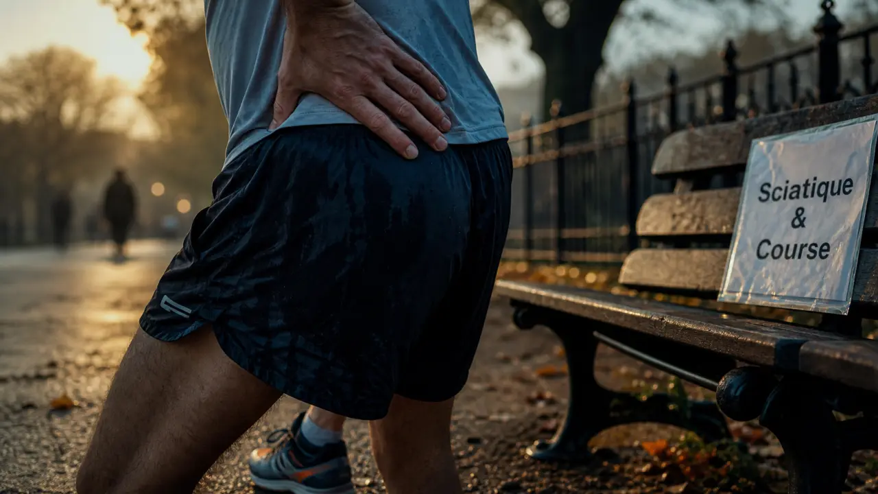 Courir avec une sciatique : main sur le bas du dos, arrêt du coureur