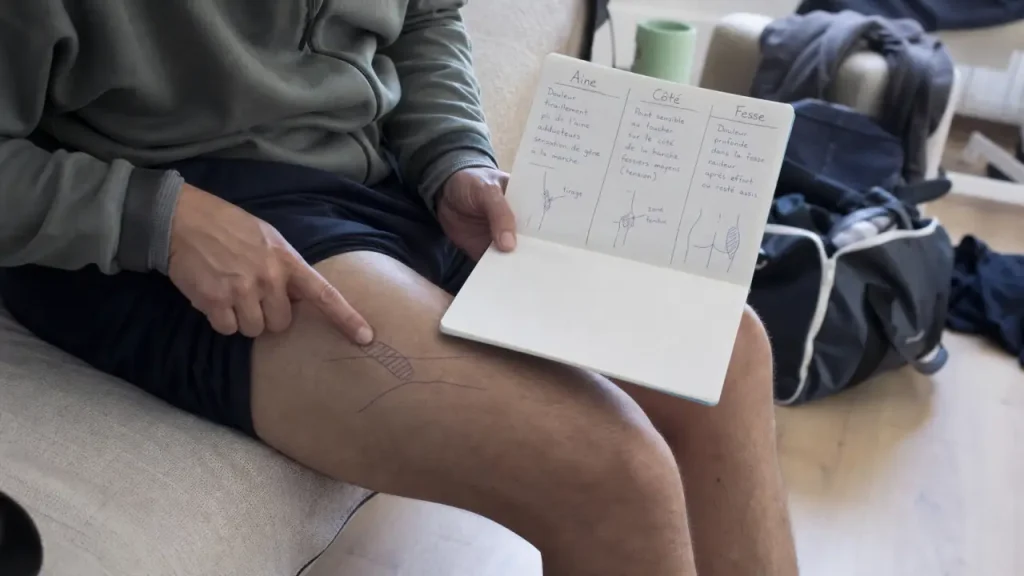 Douleur a la hanche : repérer articulation, tendon et dos sur la jambe