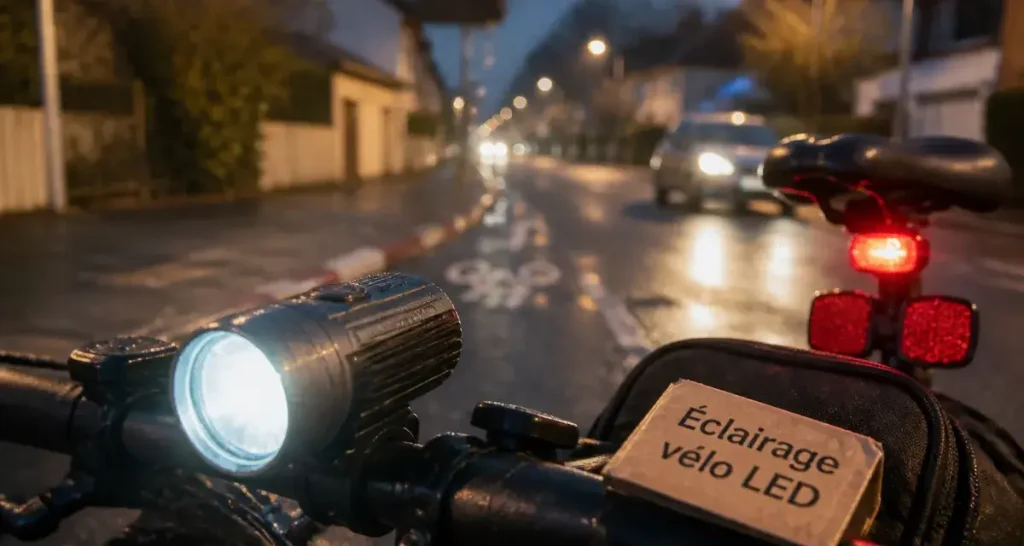 Éclairage vélo LED rechargeable puissant : phare avant et feu arrière rouge sur vélo