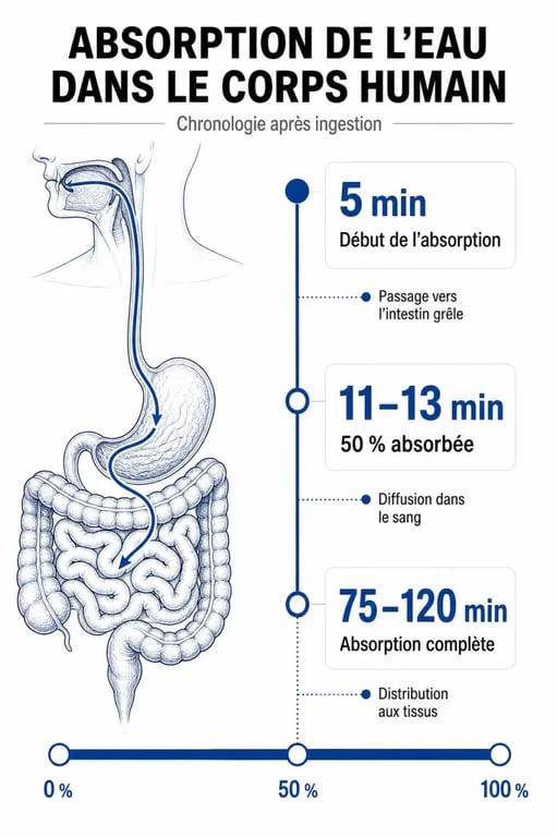 Infographie du temps de digestion de l'eau dans le corps humain
