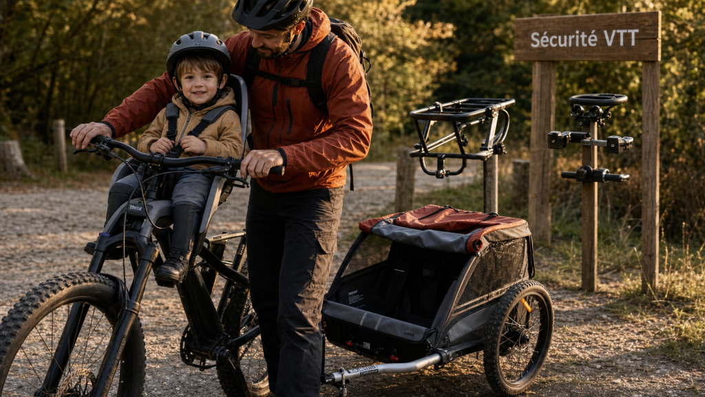 Porte bebe pour vtt, enfant en harnais pour sortie en famille