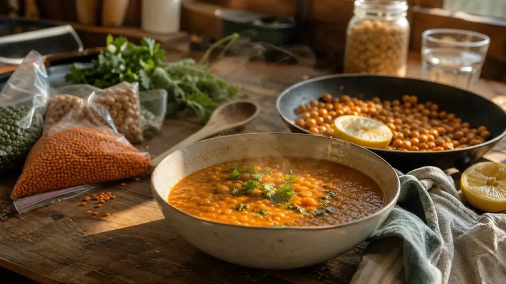 Pourquoi manger des légumineuses : soupe de lentilles corail et pois chiches