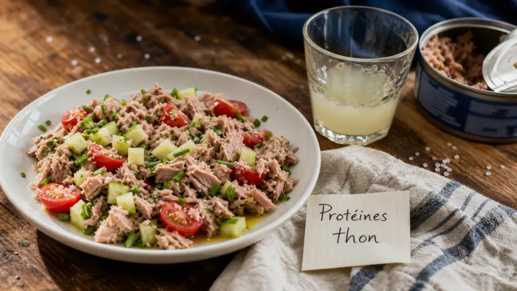 Photo salade protéine thon : miettes de thon et légumes